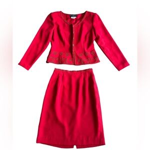 Donna Morgan Women Blazer And Skirt Red Suit Size 6 Petite Polyester